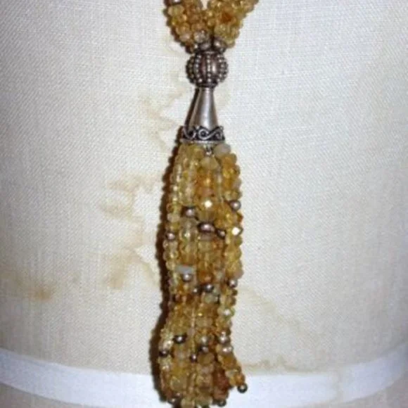 Massive Runway Citrine Faceted Bead & Sterling Silver Tassel Necklace